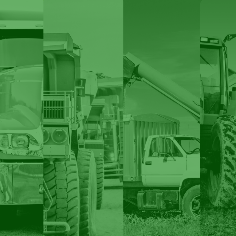 Camiones de carga, maquinaria de construcción, equipo agrícola y transporte industrial, representando la diversidad de sectores que dependen de un suministro eficiente de combustible.